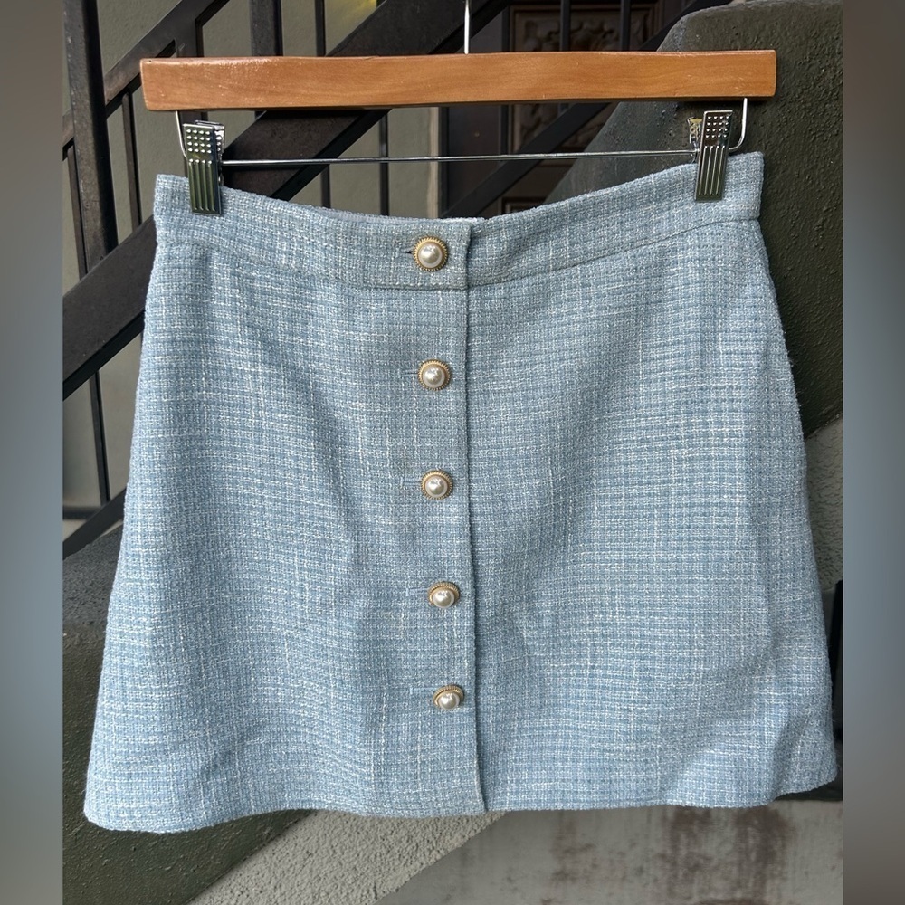 Reformation Brielle Skirt Blue Tweed Mini Skirt Officecore Business Casual Sz 4